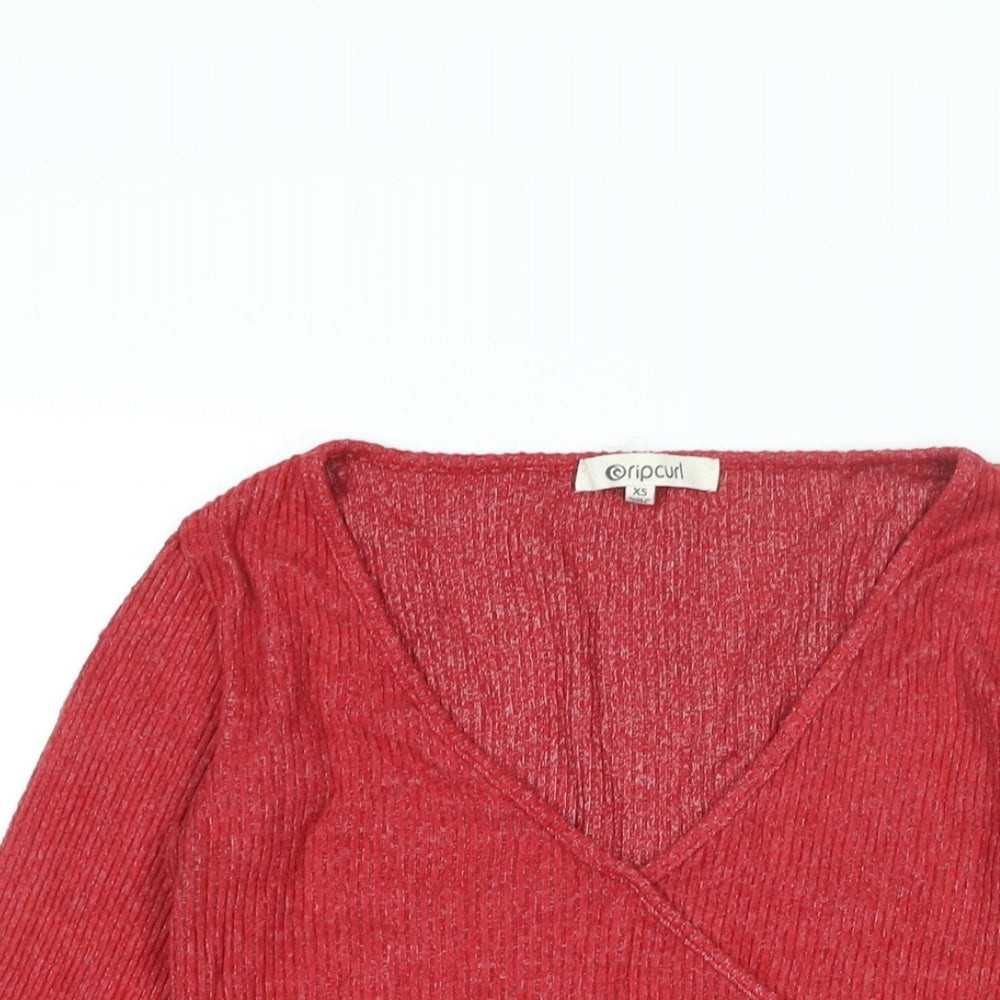 Ripcurl Womens Red Cotton Basic T-Shirt Size XS V-Neck