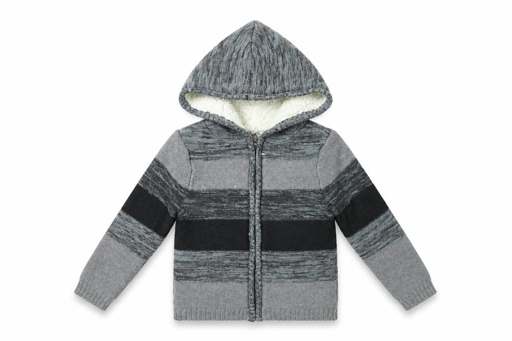 E Of M Boys Grey Striped Cotton Full Zip Hoodie Size 4-5 Years Zip