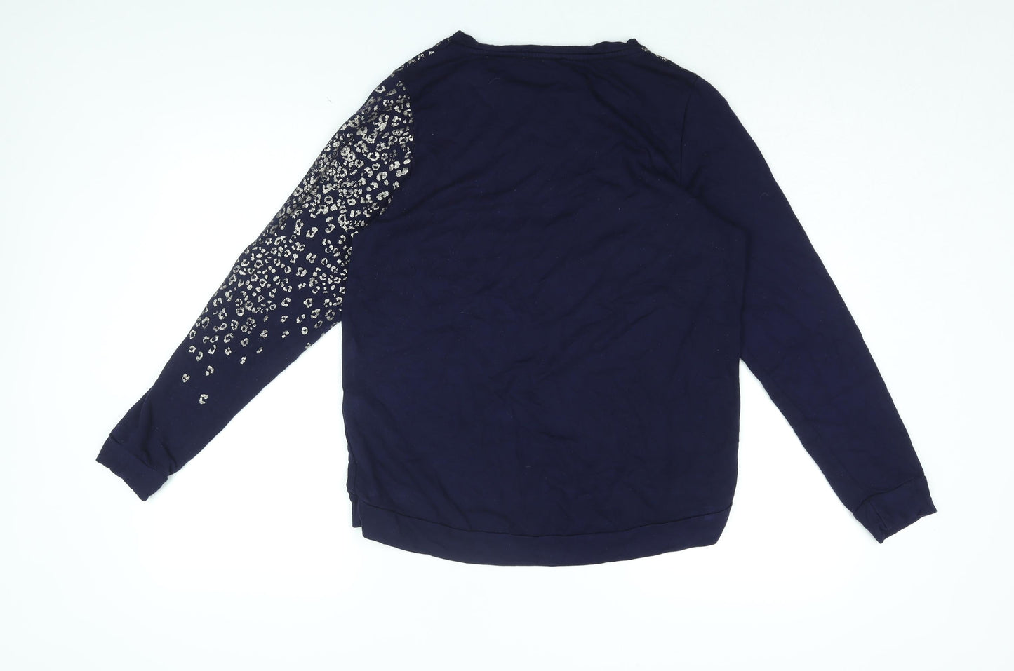Oasis Womens Blue Animal Print Viscose Basic T-Shirt Size S Round Neck