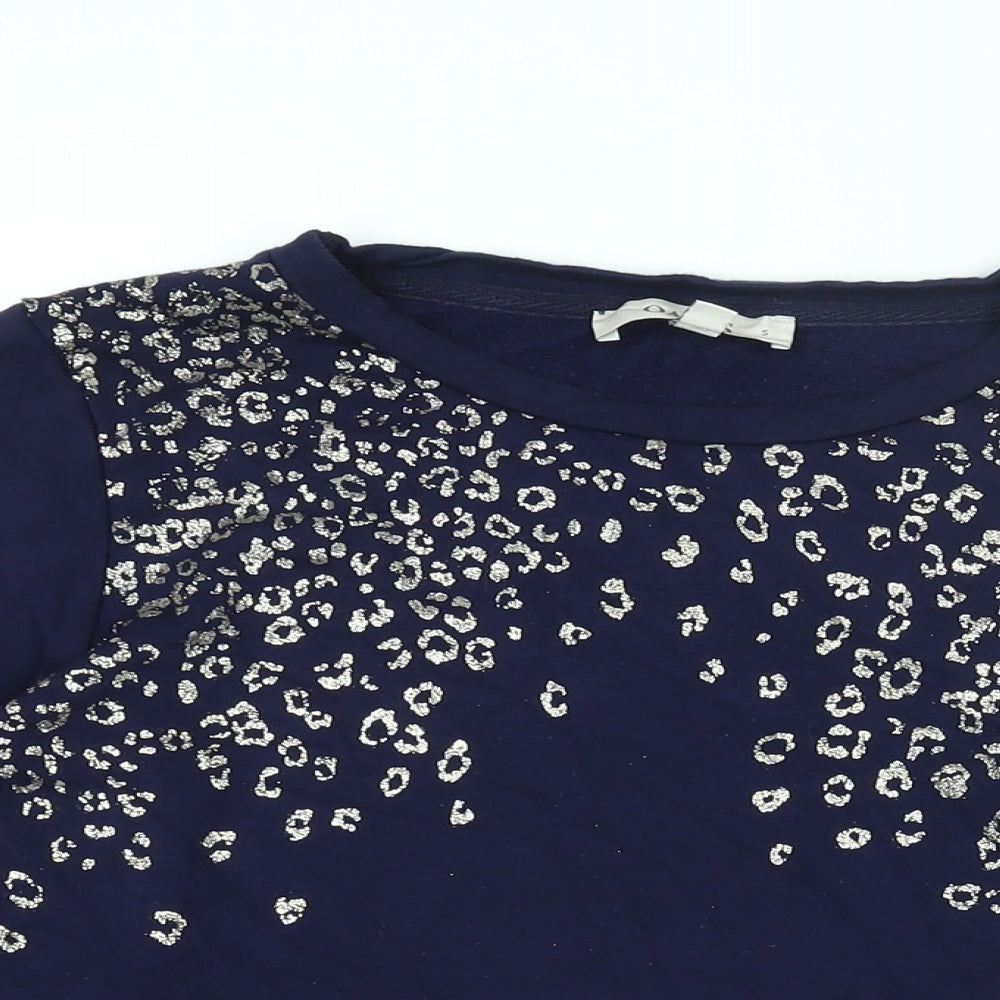 Oasis Womens Blue Animal Print Viscose Basic T-Shirt Size S Round Neck