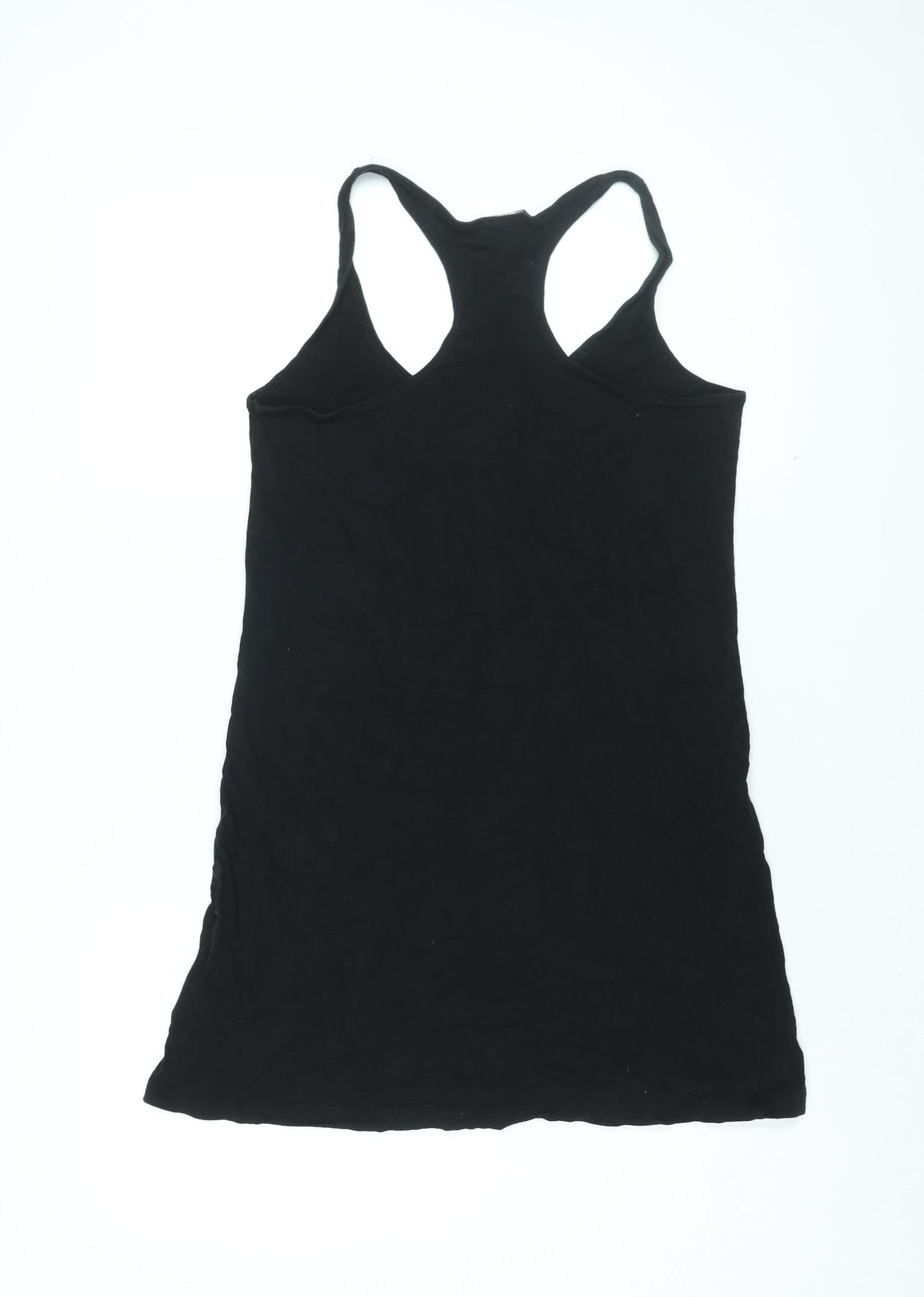 Funky Fish Womens Black Cotton Basic Tank Size L Scoop Neck - Cat Print