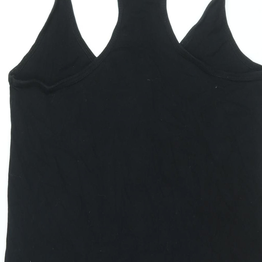 Funky Fish Womens Black Cotton Basic Tank Size L Scoop Neck - Cat Print
