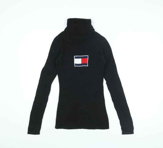 Tommy Jeans Womens Black Roll Neck Cotton Pullover Jumper Size S - Tommy Jeans Logo