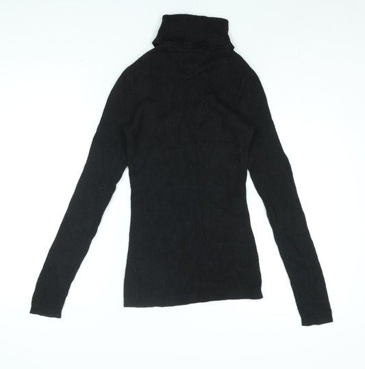 Tommy Jeans Womens Black Roll Neck Cotton Pullover Jumper Size S - Tommy Jeans Logo