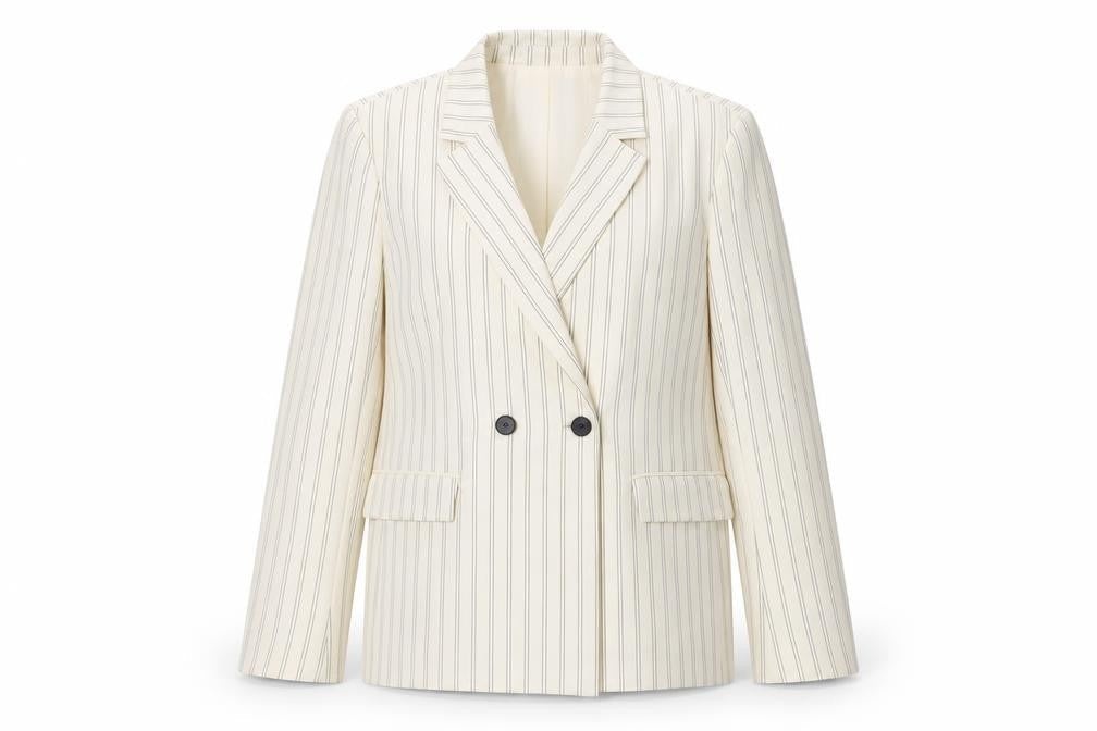 Bershka Womens Ivory Striped Jacket Blazer Size L Button