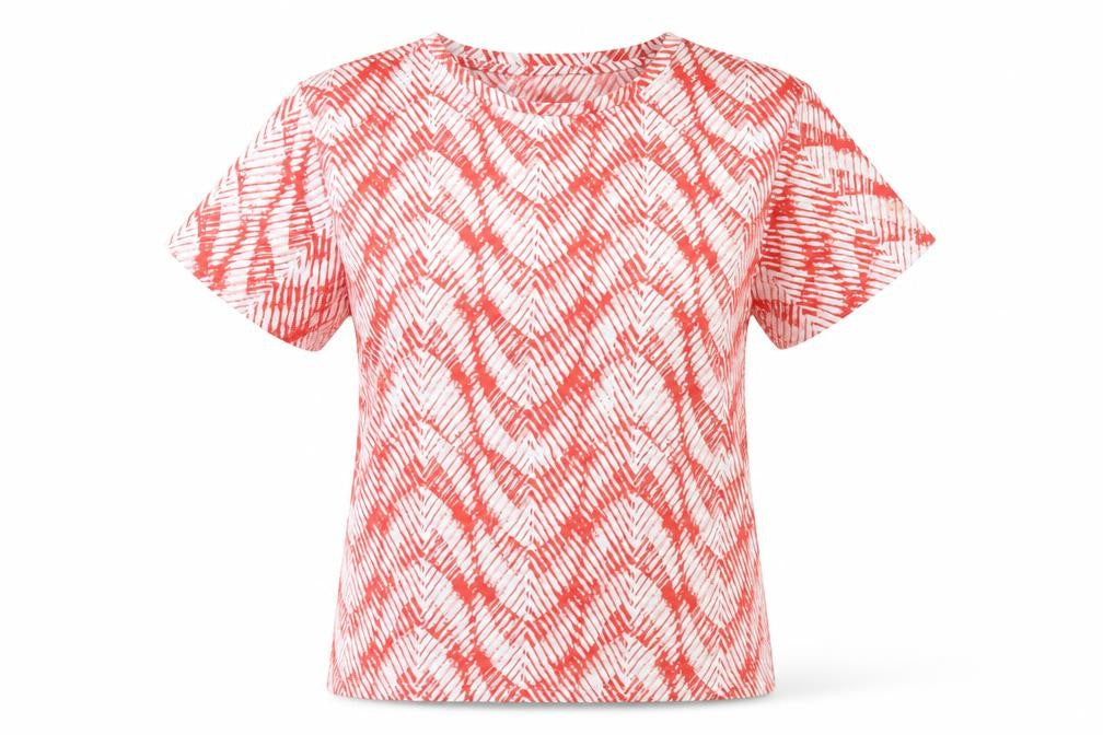 Marks and Spencer Womens Red Geometric Polyester Basic T-Shirt Size 12 Crew Neck