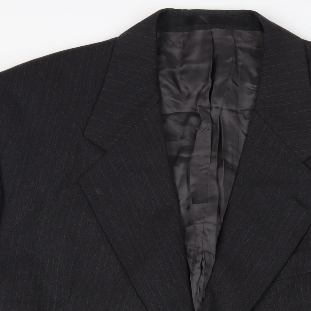 Label Mens Black Striped Wool Jacket Suit Jacket Size 44 Regular