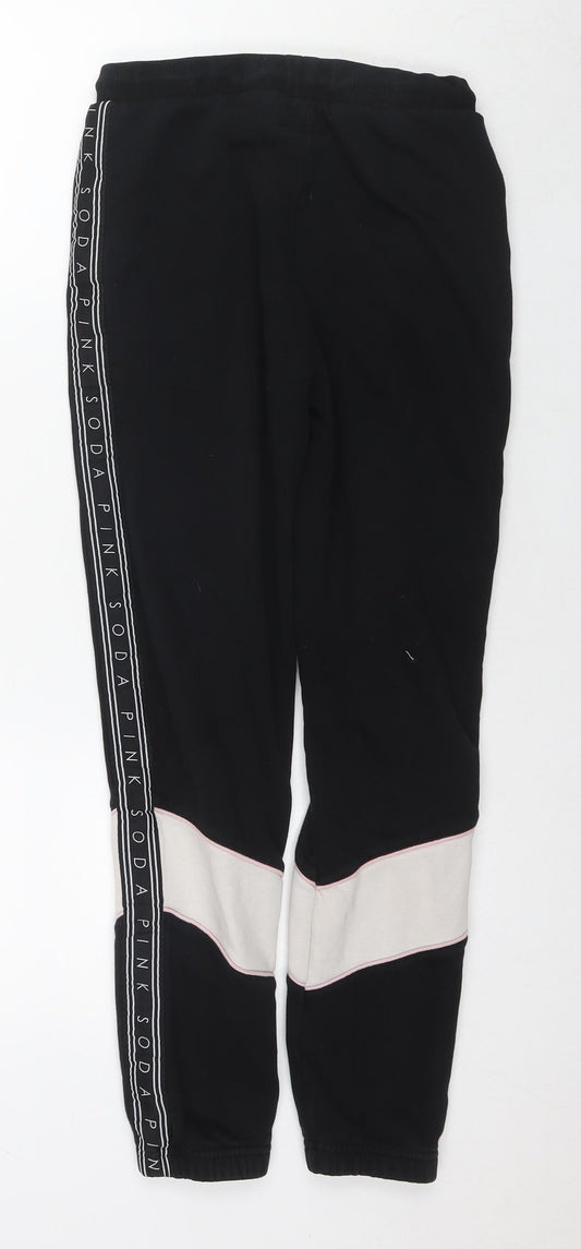 Pink Soda Womens Black Cotton Jogger Trousers Size 8 L26 in Regular Drawstring - Logo