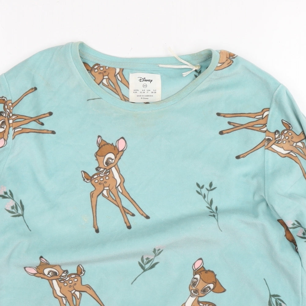 Disney Womens Blue Solid Polyester Top Pyjama Top Size 2XS - Bambi