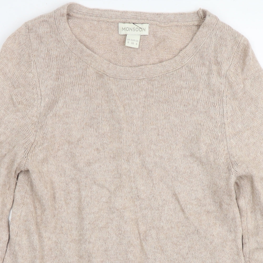 Monsoon Womens Beige Round Neck Nylon Pullover Jumper Size 8