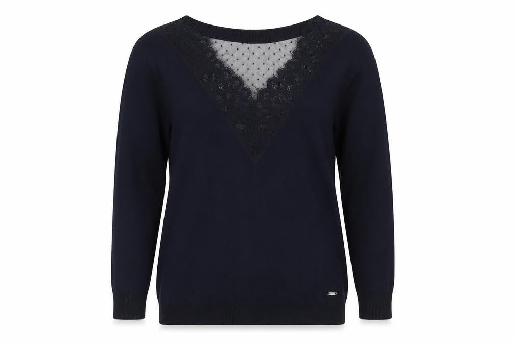 Morgan Womens Blue Round Neck Polyamide Pullover Jumper Size XS - Lace Detail