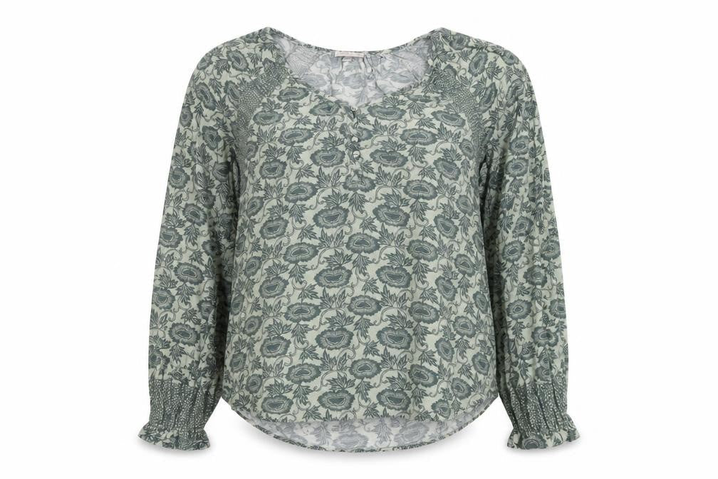 Knox Rose Womens Green Floral Viscose Basic Blouse Size L Boat Neck