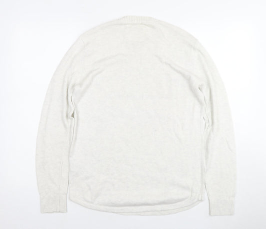 Hollister Mens White Round Neck Cotton Pullover Jumper Size S Long Sleeve - Logo