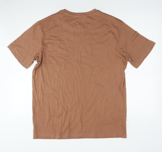 Garment Makers Mens Brown Cotton T-Shirt Size XL Round Neck - Happy Planet