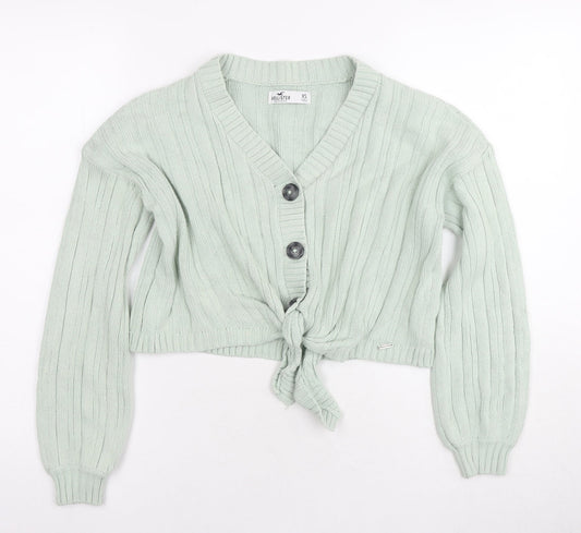 Hollister Womens Green V-Neck Cotton Cardigan Jumper Size XS - Cropped