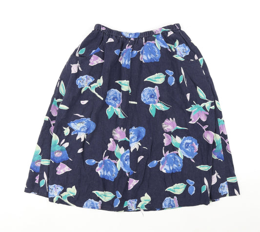 Carr & westley Womens Blue Floral Linen A-Line Skirt Size 14