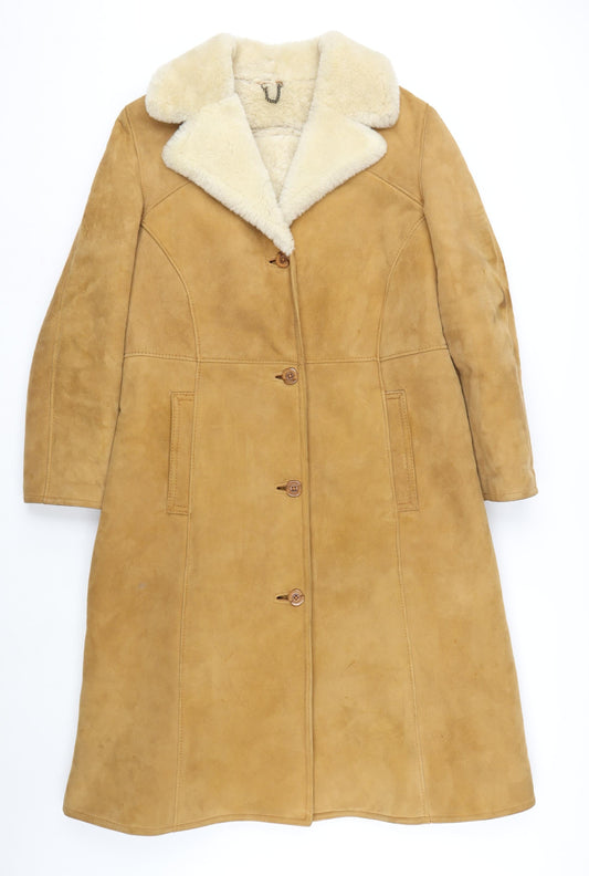Morlands Womens Beige Overcoat Coat Size M Button - Vintage Lambs Skin