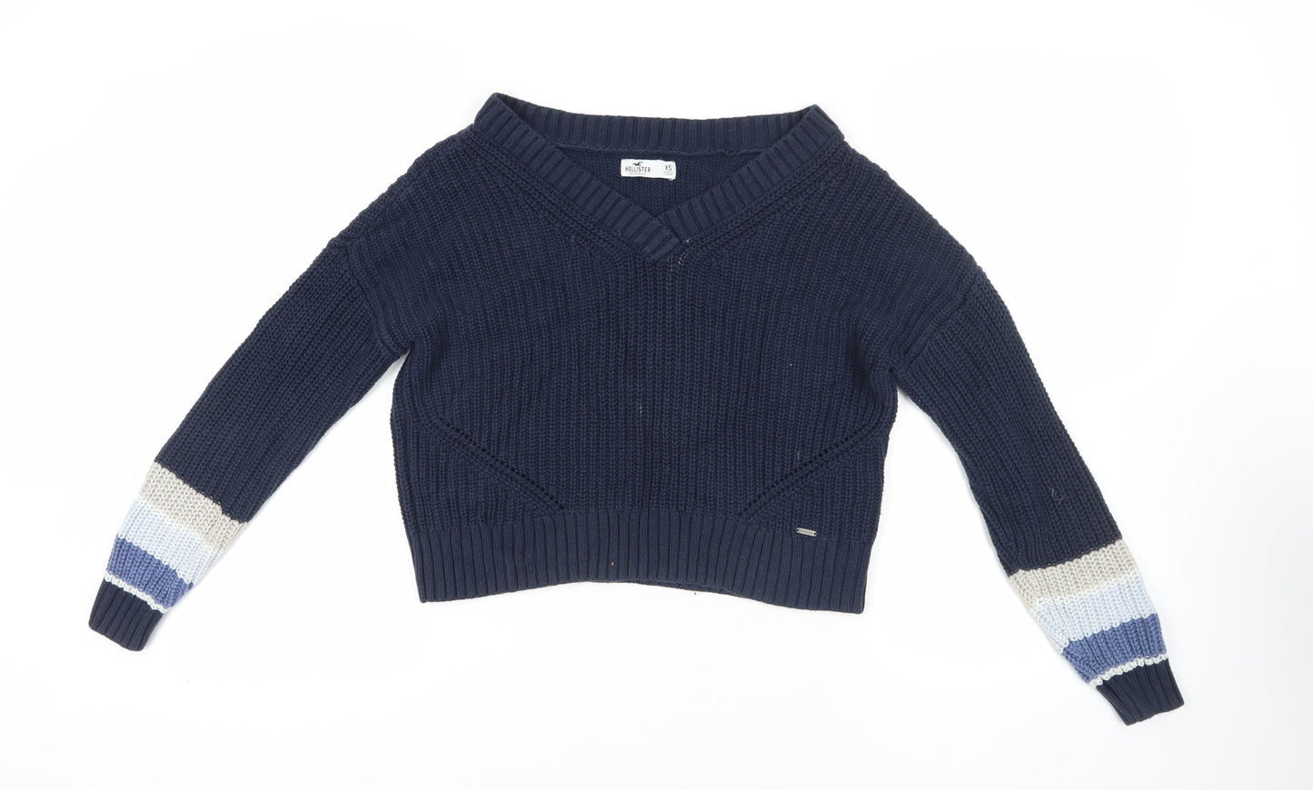 Hollister Blue Chunky-Knit V-Neck Jumper XS