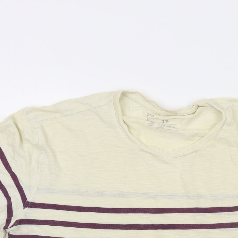 Gap Womens Ivory Striped Cotton Basic T-Shirt Size S Round Neck