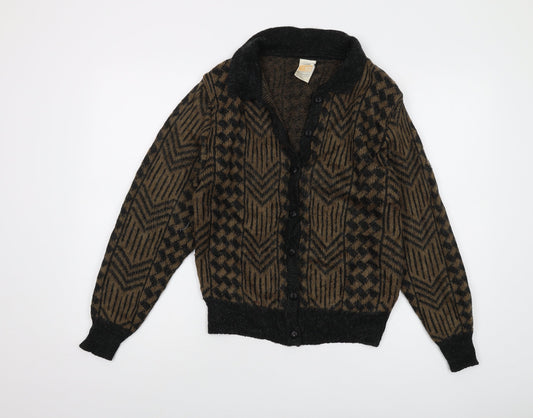 Asddale Womens Brown V-Neck Geometric Acrylic Cardigan Jumper Size 12