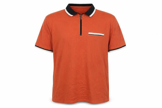 Atlas For Men Mens Orange Cotton Polo Size 2XL Collared Zip