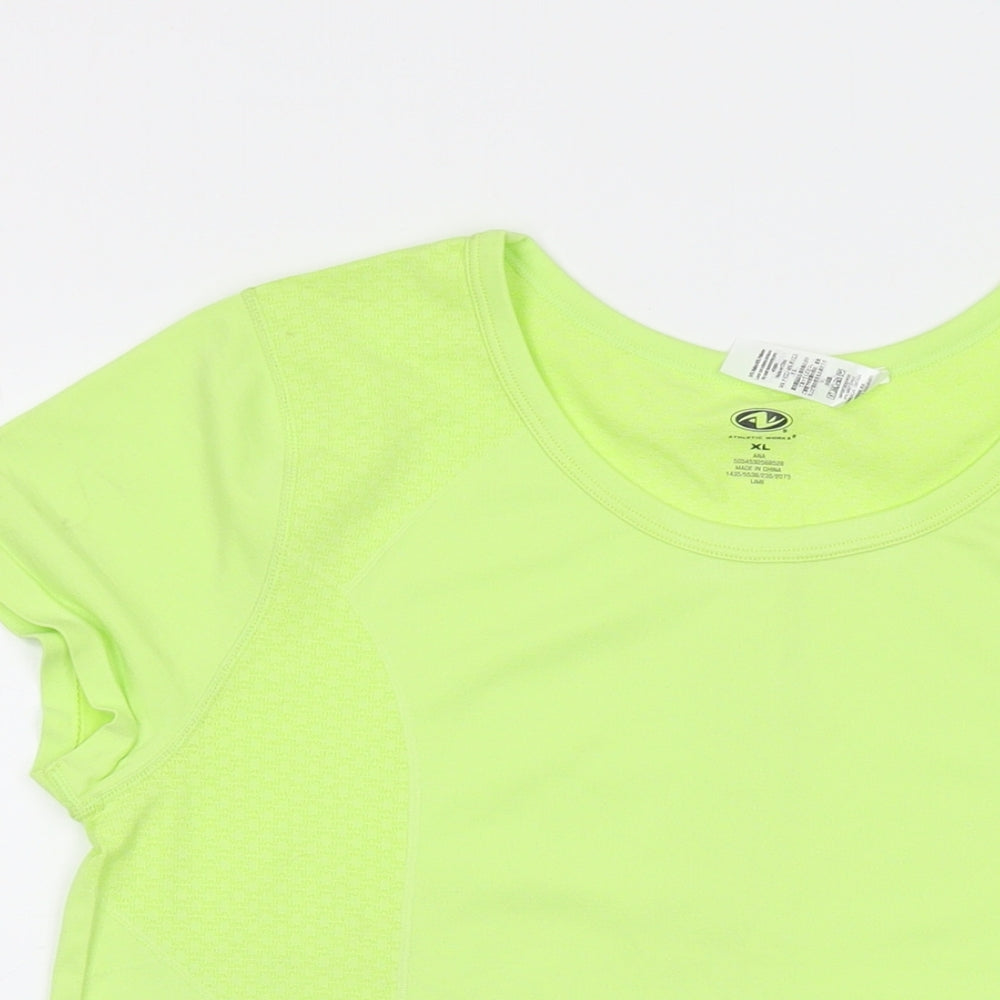 Athletic Works Womens Green Nylon Basic T-Shirt Size XL Round Neck Pullover