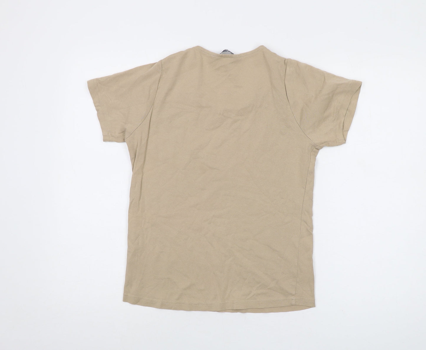 Isle Womens Beige Cotton Basic T-Shirt Size 10 Round Neck