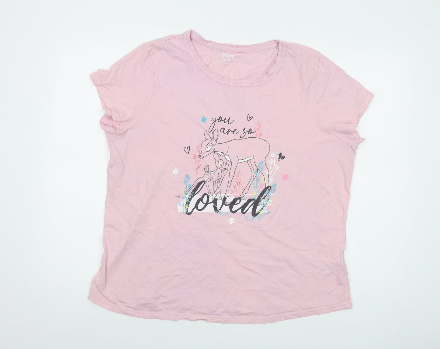 Disney Womens Pink Cotton Basic T-Shirt Size 20 Round Neck - Bambi