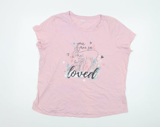 Disney Womens Pink Cotton Basic T-Shirt Size 20 Round Neck - Bambi