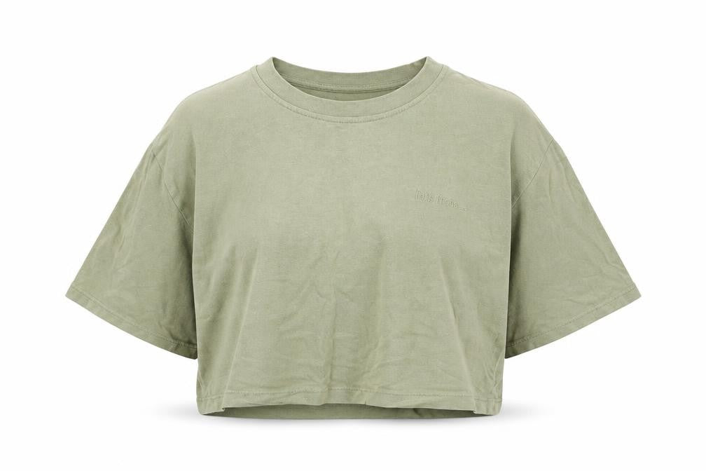 iets frans... Womens Green Cotton Cropped T-Shirt Size S Crew Neck