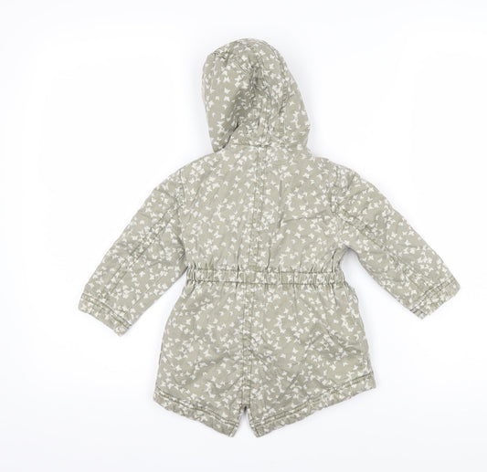 Mothercare Girls Green Geometric Basic Coat Coat Size 12-18 Months Zip - Butterflies