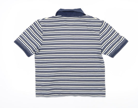 Poppy Womens Blue Striped Cotton Blend Basic Polo Size 12 Collared