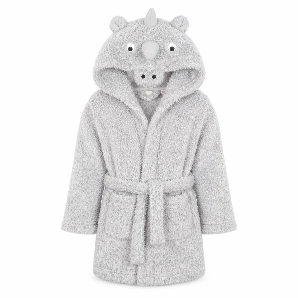 John Lewis Boys Grey Solid 100% Polyester Robe Size 3 Years Tie - Dinosaur hood