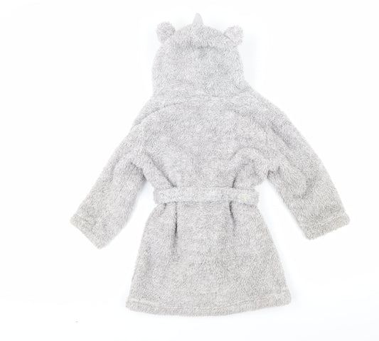 John Lewis Boys Grey Solid 100% Polyester Robe Size 3 Years Tie - Dinosaur hood