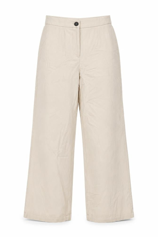 Front view of Berksha women’s beige polyester trousers, size UK 38, 30-inch leg regular zip