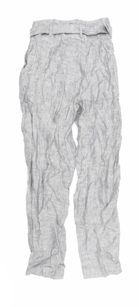 Marks & Spencer Womens Grey Flax Trousers Size 6 L26 in Regular Zip