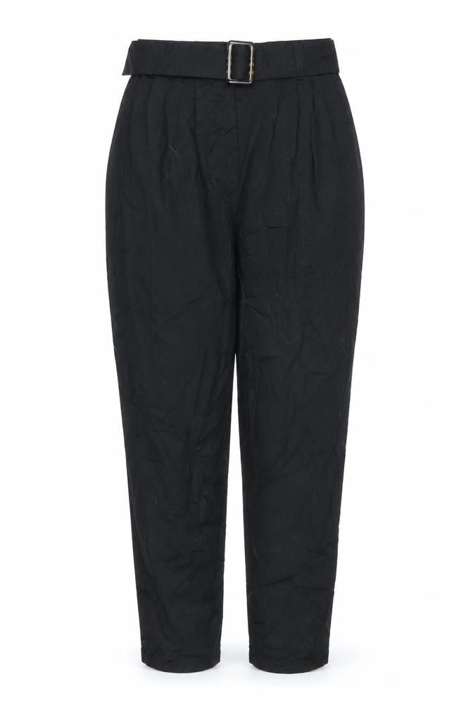 Front view of ASOS women’s black cotton trousers, size UK 8, 25-inch leg regular zip