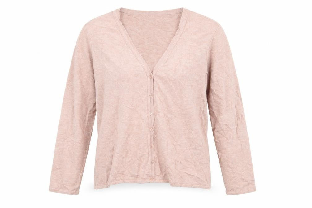 Front view of Vera Moda women’s pink v-neck viscose cardigan jumper, size L