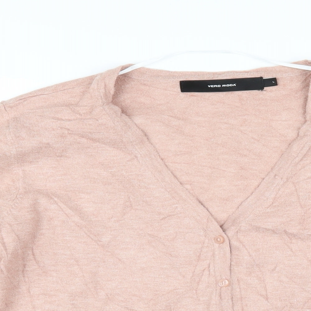 Vera Moda Womens Pink V-Neck Viscose Cardigan Jumper Size L