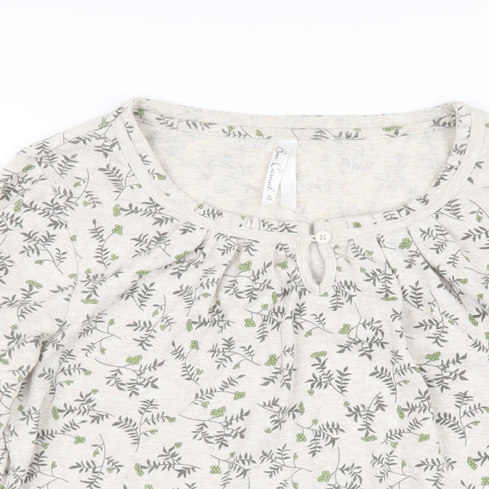 BM Womens Beige Floral Polyester Basic T-Shirt Size S Scoop Neck