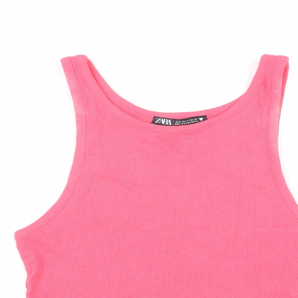 Zara Womens Pink Cotton Basic T-Shirt Size S Scoop Neck