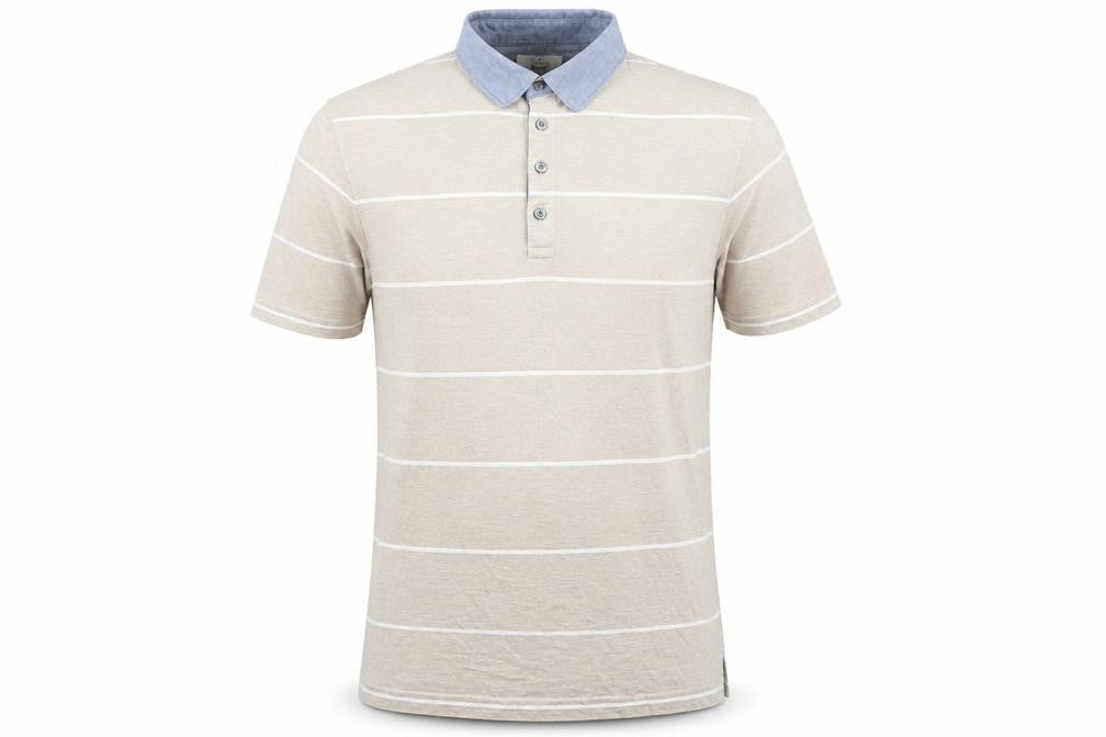 Marks and Spencer Mens Beige Striped 100% Cotton Polo Size S Collared Button
