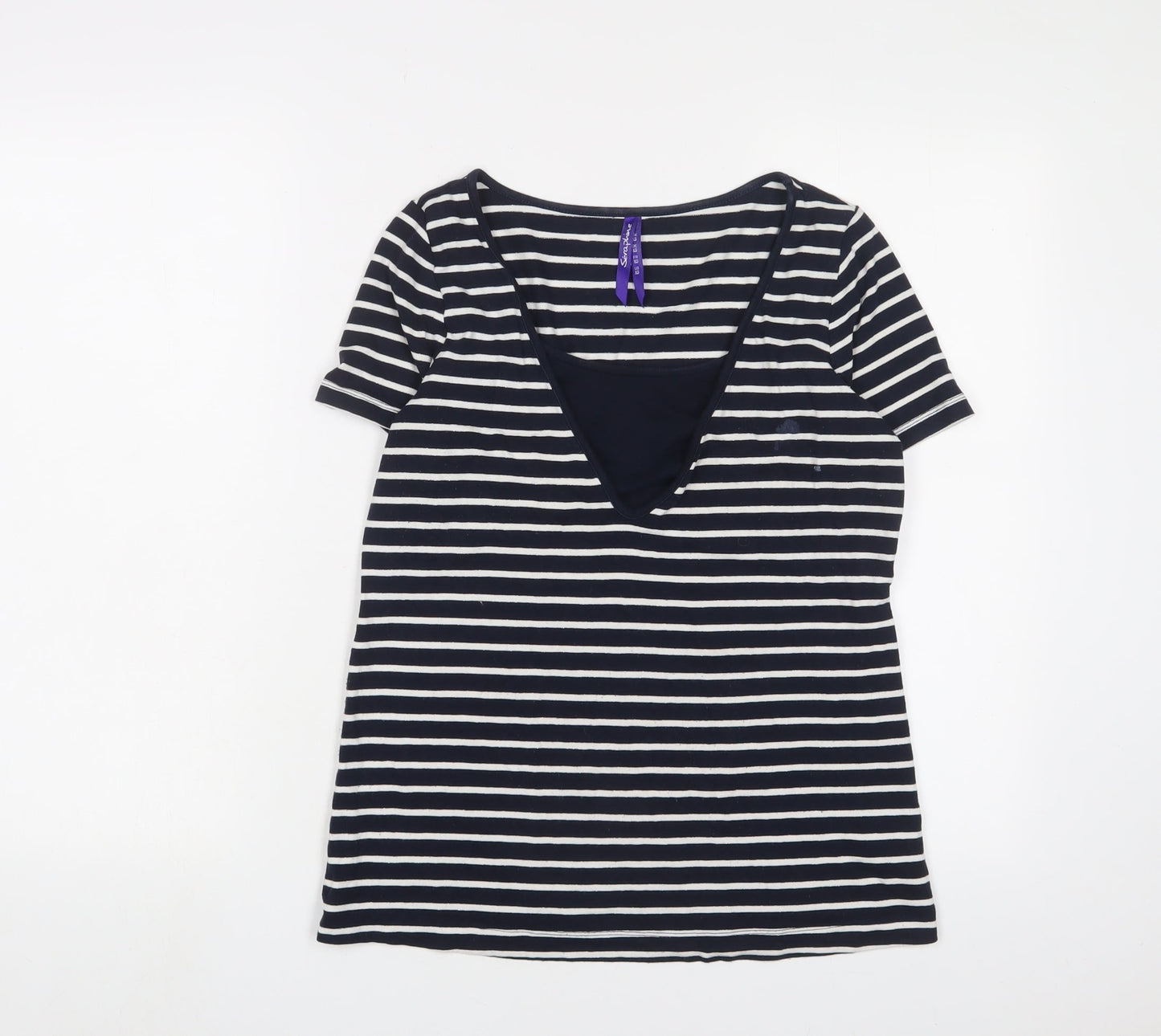Seraphine Womens Blue Striped Viscose Basic T-Shirt Size XS V-Neck