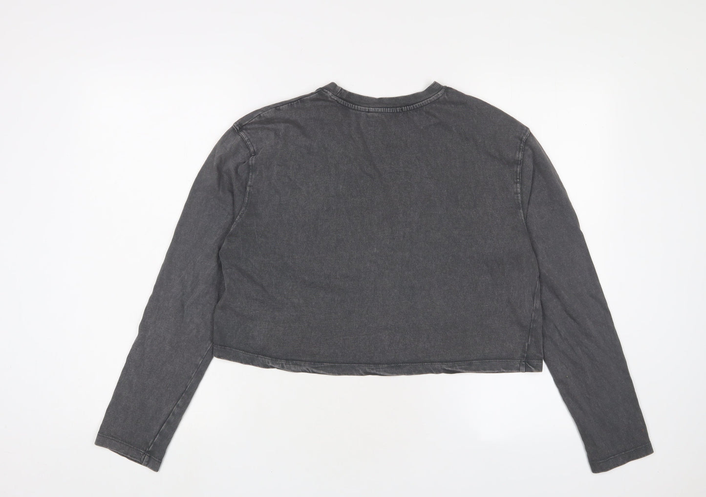 Stradivarius Womens Grey Cotton Cropped T-Shirt Size M Crew Neck