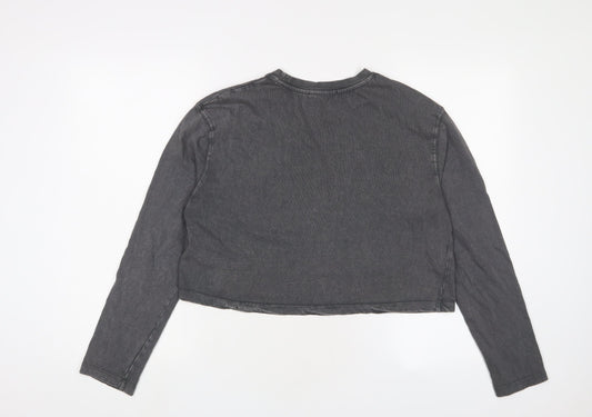 Stradivarius Womens Grey Cotton Cropped T-Shirt Size M Crew Neck