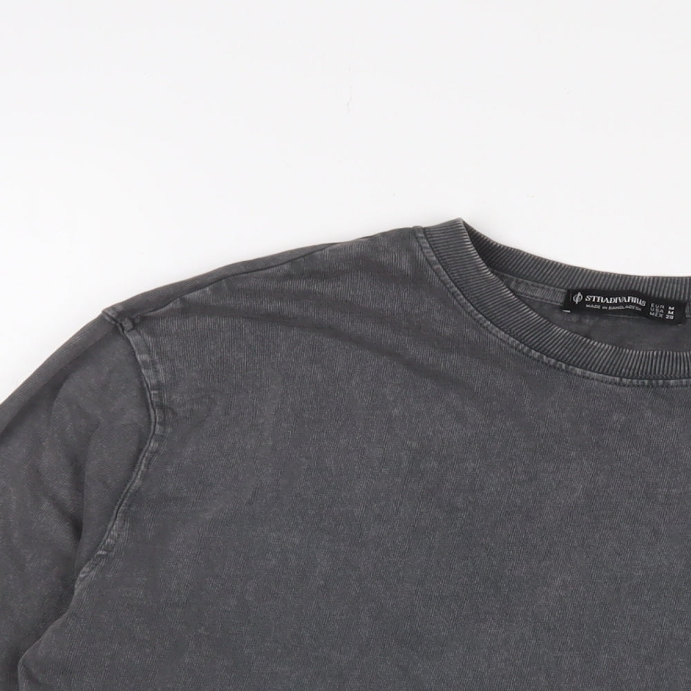 Stradivarius Womens Grey Cotton Cropped T-Shirt Size M Crew Neck