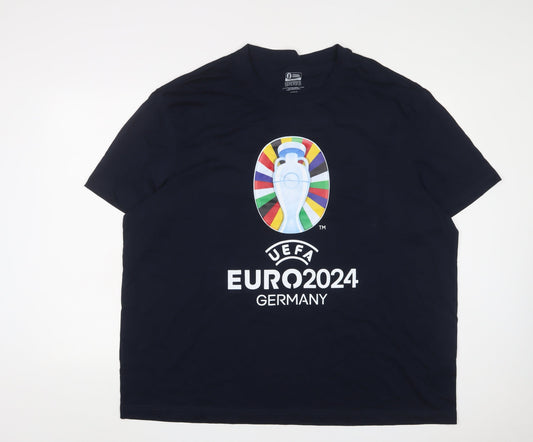 UEFA Mens Black Cotton T-Shirt Size 3XL Crew Neck - Euro 2024