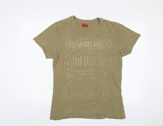 Levi's Mens Green Cotton T-Shirt Size M Crew Neck - Logo