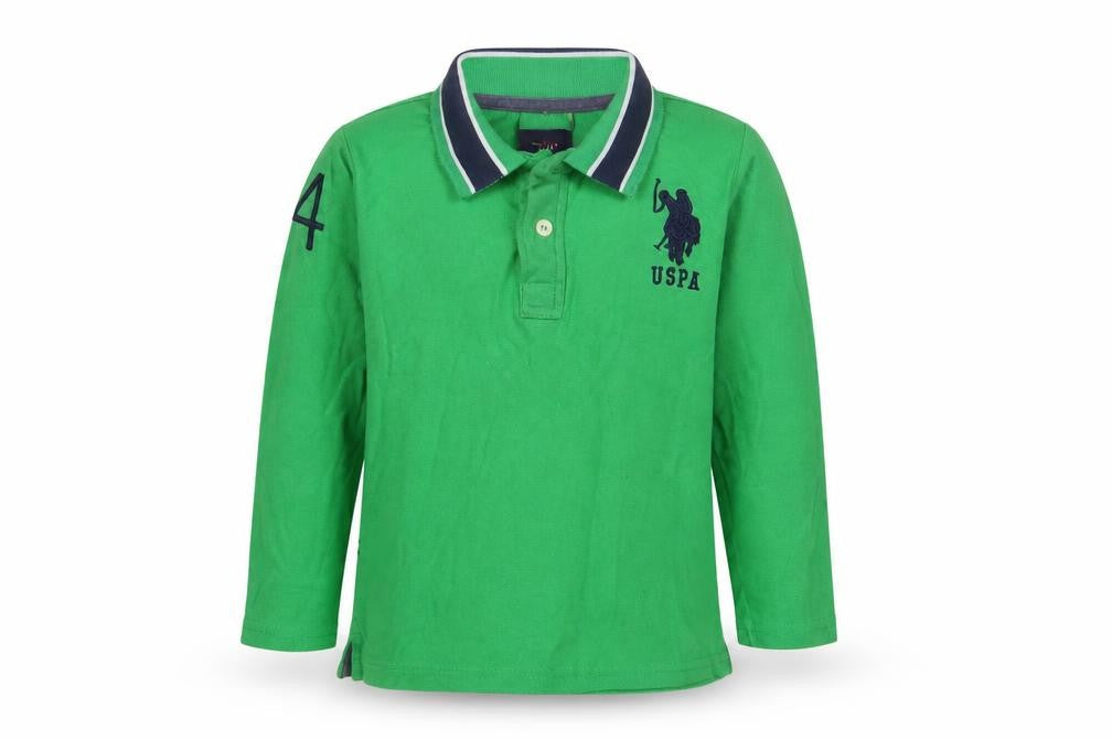US Polo Assn. Boys Green Cotton Basic Polo Size 5-6 Years Collared Button - Logo, Embroidered