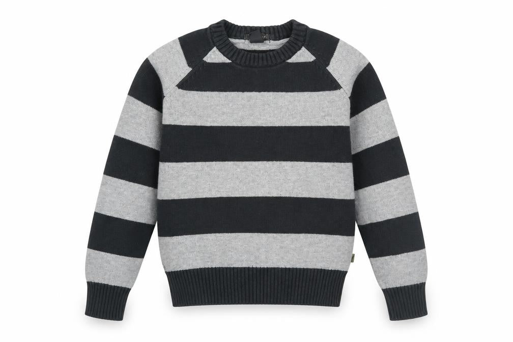 H&M Boys Grey Round Neck Striped Cotton Pullover Jumper Size 9-10 Years Pullover